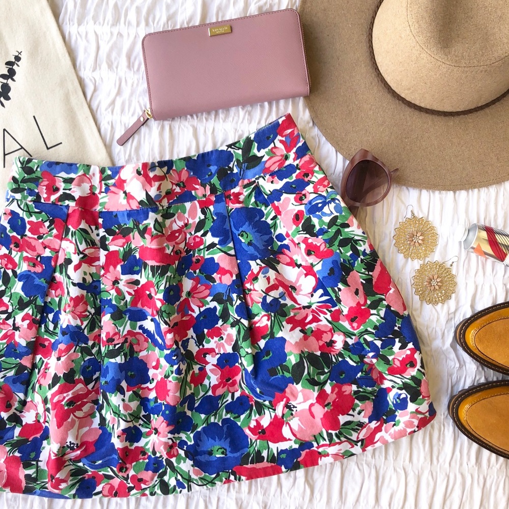 Zara Floral Pleated Mini Skirt in Blue, Pink, Red